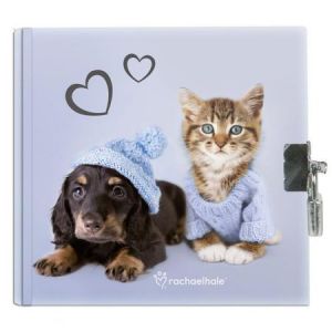 Pamiętnik z kłódką Paso kwadratowy Pies i Kot Niebieski
